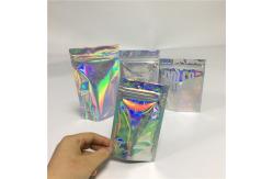 China Durable Hologram Stand Up Pouches Mylar Weeds Smell Proof Bags With Clear Window supplier