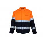 CVC 55/45 245G Orange Navy Orange Quilted Reflective Jacket Three Flap Pockets for sale