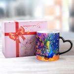 Colorful Peacock Color Changing Mug Ceramic Coffee Heat Sensitive Cup Discoloration with Handle for Men Women for sale