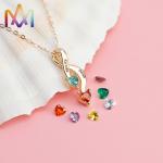 Engravable Stainless Steel Necklace With Birthstone Inlayed Pendant for sale