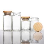 Bamboo Wooden Lid 120Ml 4Oz Empty Square 24 Pcs Glass Spice Jars for sale