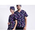 V Neck Printing Scrubs Medical Uniforms , Fancy Pattern Cool Medical T Shirts for sale