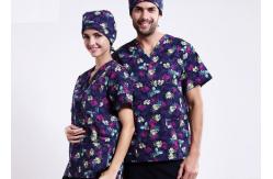 China V Neck Printing Scrubs Medical Uniforms , Fancy Pattern Cool Medical T Shirts supplier