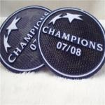 Circle Shape Custom Clothing Patches Soft Heat Transfer Tatami Flocking With Champion Logo for sale