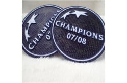 China Circle Shape Custom Clothing Patches Soft Heat Transfer Tatami Flocking With Champion Logo supplier