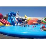 Customized Inflatable Water Parks , Giant Shark Inflatable Swimming Pool With Slide for sale