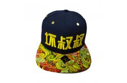 China Custom Sublimated Printed Brim Hip Hop Snapback Hat With 3D Embroidery supplier