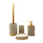 Ribbed circles line polyresin bathroom sets wood base bathroom countertop accessories polyresin soap dispenser for sale