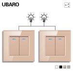 UBARO L Series 86Type Fireproof PC 100-240Vac Dual Light Switch Control With Blue Indicator Tempered Glass Panel for sale