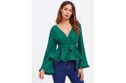 China Bell Sleeve Wrap Blouse with Deep V Neck supplier
