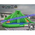 CE / UI Green Bouncy Inflatable Slide Water Jumper With Swimming Pool for sale