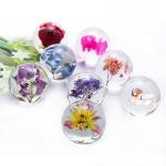 Artificial Transparent Paperweight , Clear Epoxy Resin Ball With Real Dry Flower Inside