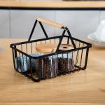 Wardrobe Organiser Kitchen Organiser Modern Decorative White Home Metal Table Organizer Wood Handle Iron Wire Storage Basket for sale