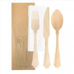 200 Mm Disposable Biodegradable Wooden Knife Fork Spoon Napkin Wrapped Kraft Paper Individual Package for sale