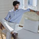 Multicolored Woven Custom Mens Casual Linen Shirts Banded Collar Standard Fit for sale