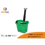 Hand 42 Liters Rolling Plastic Shopping Basket With Handles In Green Color for sale