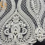 135cm Width Pure Hand Beaded Embroidery White Bridal Lace Fabric Water Soluble for sale