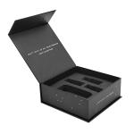 Custom luxury flip top magnetic closure gift box black paper cardboard packaging box with foam insert for sale