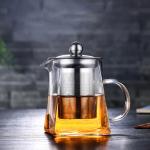 Handmade High Borosilice Clear Glass Teapot with Stainless Steel Infuser