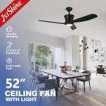 6 Speeds Smart Timing Quiet DC Motor 52 Inch Ceiling Fans With 3 Reversible Blades for sale