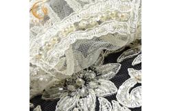 China 135cm Width Pure Hand Beaded Embroidery White Bridal Lace Fabric Water Soluble supplier