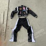 Chenille Embroidery Nylon Bomber Jacket Tracksuit Flared Sweatpants And Jacket Set for sale