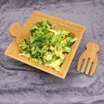 Bamboo Salad Bowl Set with Serving Hands, includes large square bowl and matching salad servers for sale