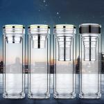 Double Wall Thick Glass Water Bottle With Crystal Lid BPA Free Eco Friendly