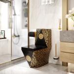 Ceramic Black Golden Siphonic One Piece Toilet Wall Hung Easy Clean for sale