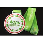 Poland Medale Die Casting Soft Enamel award medallions White Plating With Sublimate Ribbon