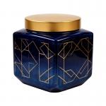 Ceramic Modern Small Pet Cremation Urns With Hexagon Gold Lid Custom Designed for sale