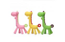 China Pink Green Giraffa Silicone Teether Soft And Durable For Babies supplier