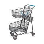 Hot Sale Double Basket Shopping Cart Two layer Storage Supermarket  Trolley for sale