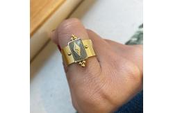 China Opening Adjustable Gold Plated Band Rings Geometric Natural Turquoise Gemstone supplier