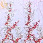Red Gold Beautiful Applique 3D Embroidery Lace Fabric For Evening Dress for sale