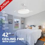 White Ceiling Fan With Light 3 Pc Blades Dimmable Led Light Dc Motor for sale