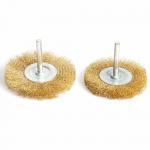1 / 4 Inch Shank Brass Wire Wheel Brush Set Crimped For Drill