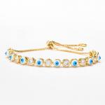 Women Girls 24k Gold Bracelet Drop Oil Evil Eyes Zricon Link Chain Bangle Bracelet for sale