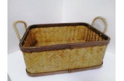 China Beige Woven Rectangle Basket Set With Rope Handle supplier
