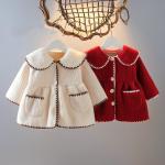 Girls Single Breasted Lotus Leaf Lightweight Windproof Jacket Lambswool Coat With Mink Collar