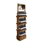 Double Sided Wine Display Stand Grocery Solid Wood Display Stand For Tequila for sale