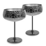 14 Oz Etching Martini Cocktail Glasses Black Plated Stainless  Steel for sale