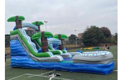 China Silk Screen Printing Tropical Palm Inflatable Water Slide With Pool supplier