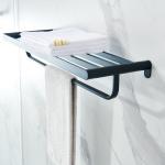 Black Bathroom Towel Rack With Two Towel Bars Wall Mount Holder for sale