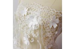 China Beautiful White 3D Flower Lace Fabric , Double Edge Alencon Beaded Lace Fabric supplier