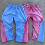 Custom Double Waist Heavyweight Cotton Vintage Acid Wash Sweat Pants Distressed Rhinestone Wide Leg Sweatpants for Men for sale