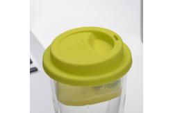 China Hand Blown 12oz Double Wall Glass Cup Reusable Tumbler With Silicone Lid supplier