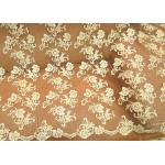 Gold Retro Scalloped Corded Lace Fabric , Polyester Embroidered Floral Tulle Fabric for sale