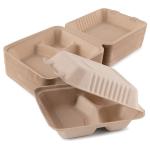 Sugarcane Clamshell Compostable Food Containers With 3 Compartment for sale
