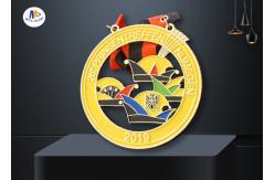 China Custom Carnival Bespoke Medals Shiny Brass Plating Soft Enamel With 2 Eyes supplier